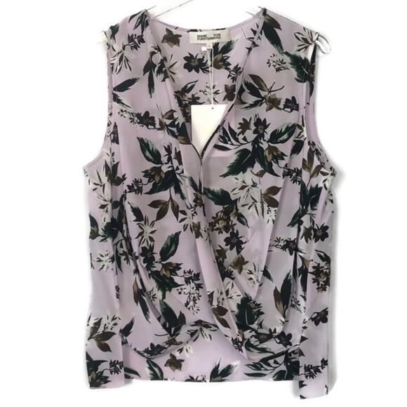 Diane von Furstenberg Daphne Draped Silk Blouse Size Large NEW